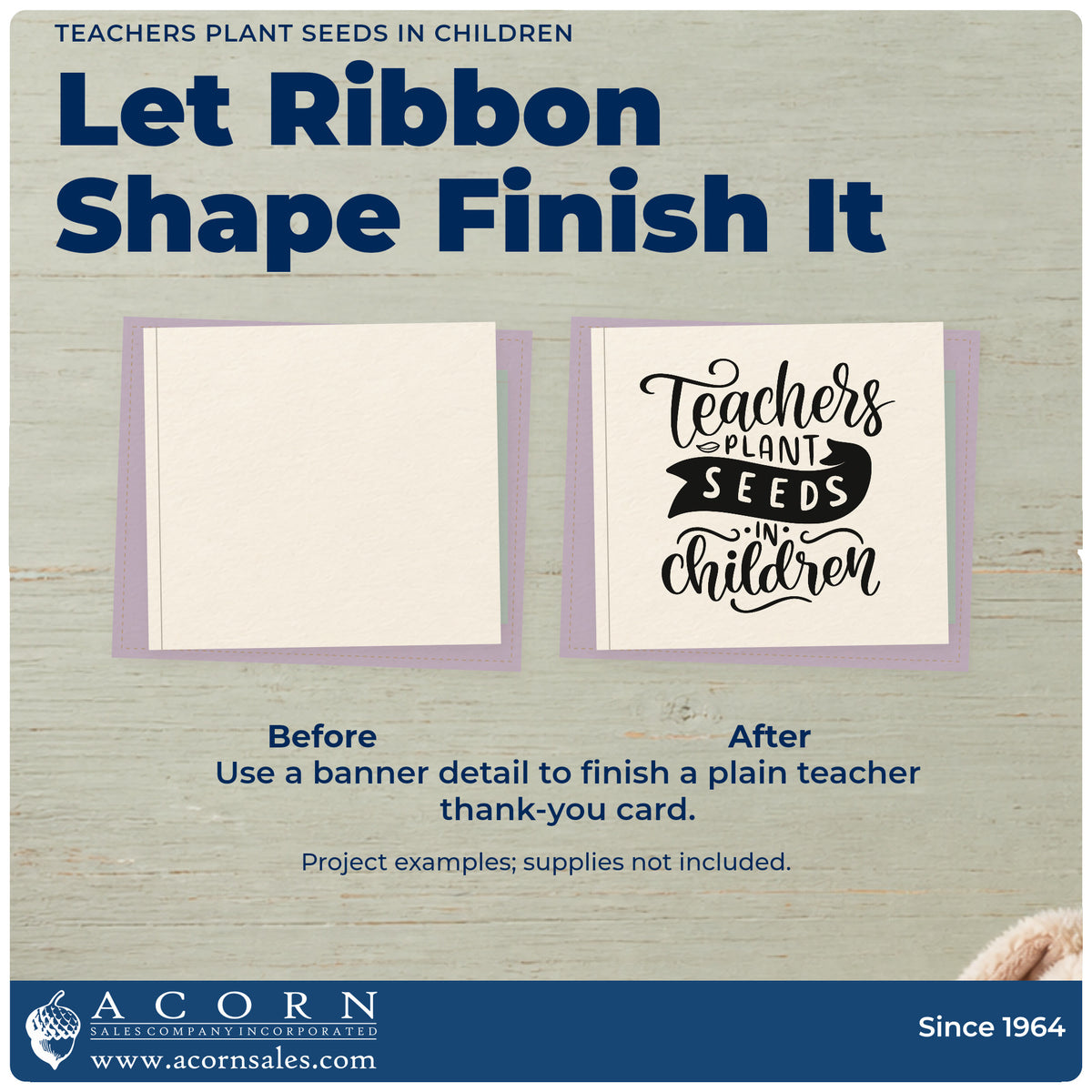 Before and after of a plain item finished with the Teachers Plant Seeds In Children Self-Inking Craft Stamp, a quick upgrade for seed pouch seals.