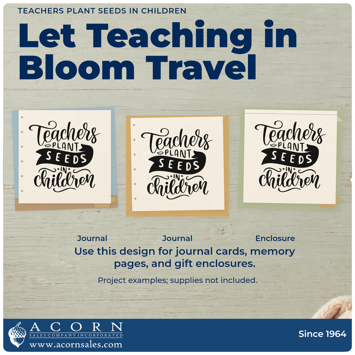 Three project examples made with the Teachers Plant Seeds In Children Wood Handle Stamp, including cress tray labels.