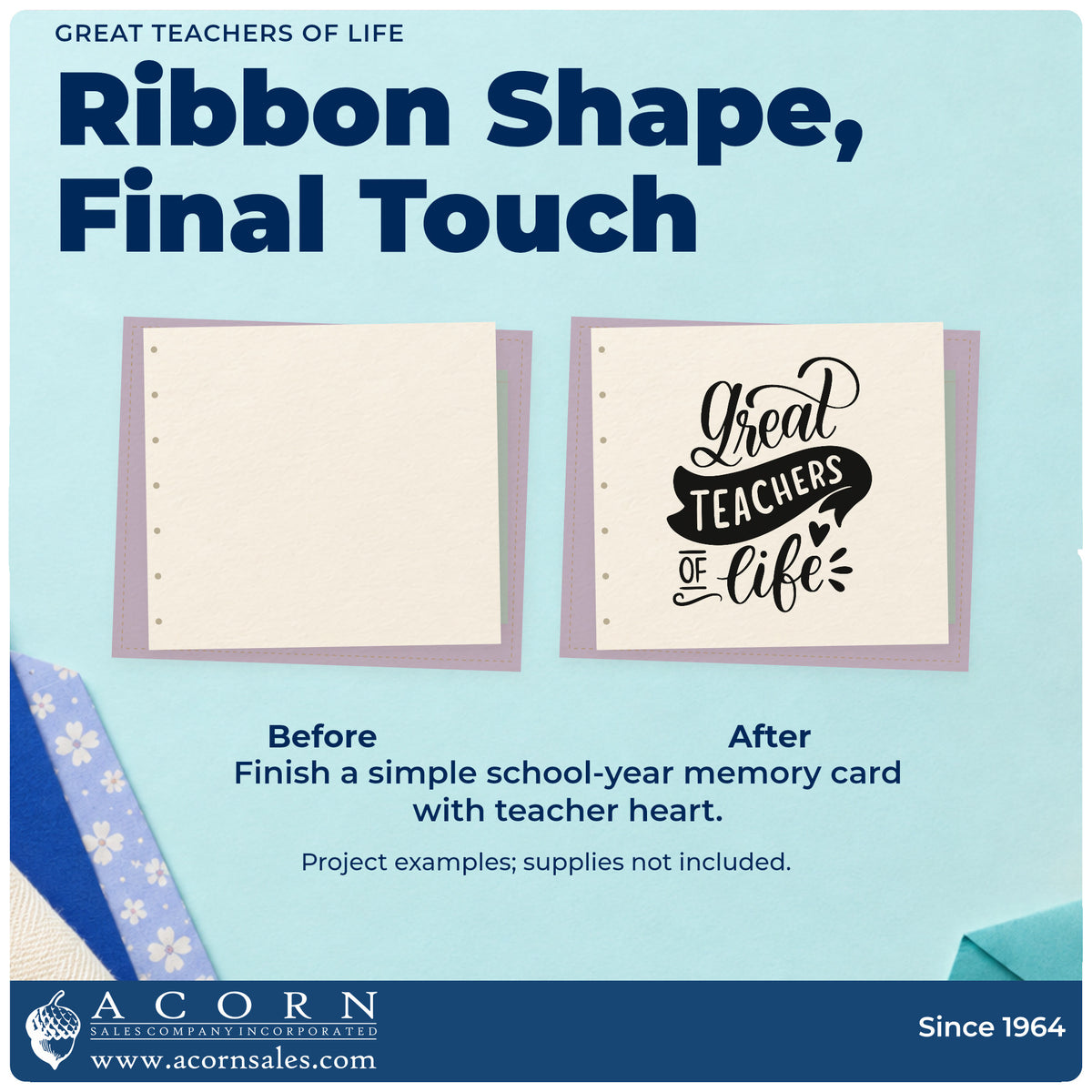 Before and after of a plain item finished with the Great Teachers Of Life With Hearts Stamp – Self-Inking, a quick upgrade for thanks card seals.