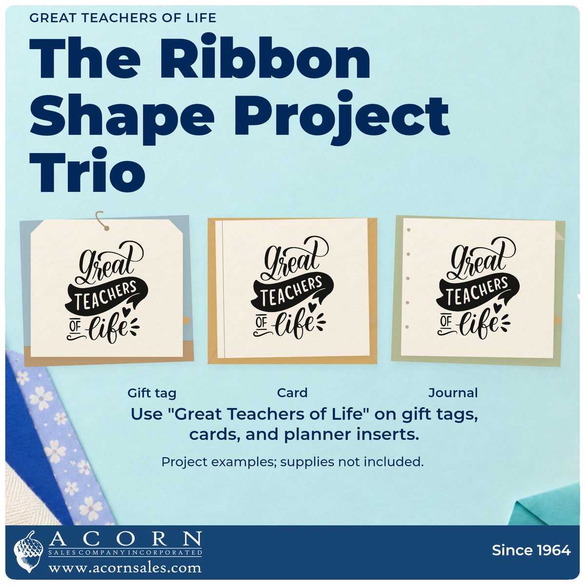 Three project examples made with the Great Teachers Of Life With Hearts Stamp – Self-Inking, including club kit labels.