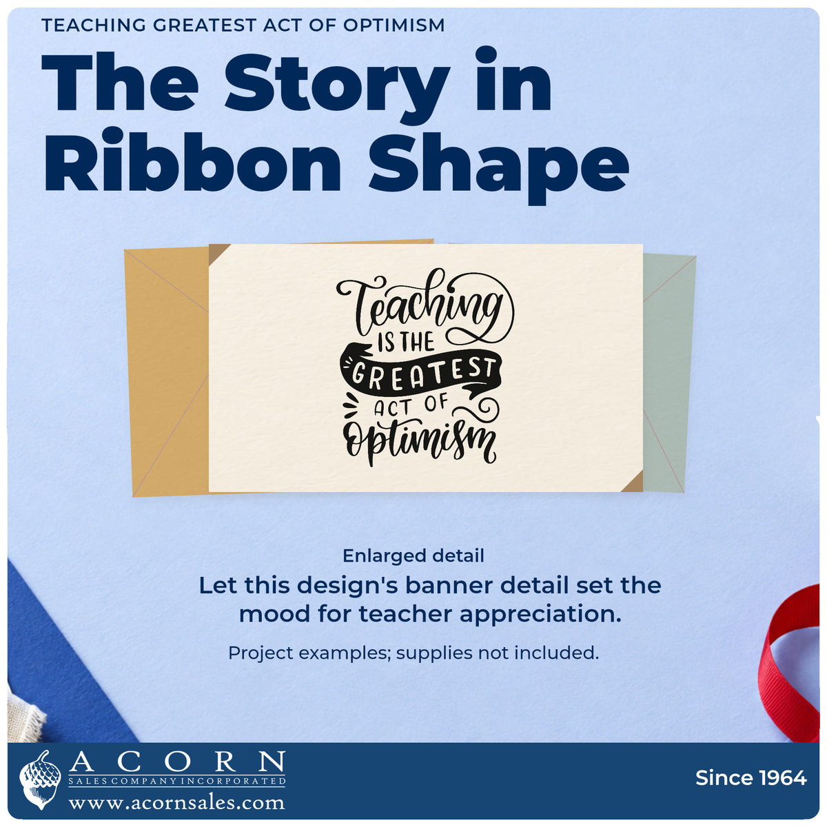 Enlarged detail of the Teaching Is The Greatest Act Of Optimism Self-Inking Stamp imprint. “Teaching Is the Greatest Act of Optimism” combines script, capitals, and a dark ribbon.