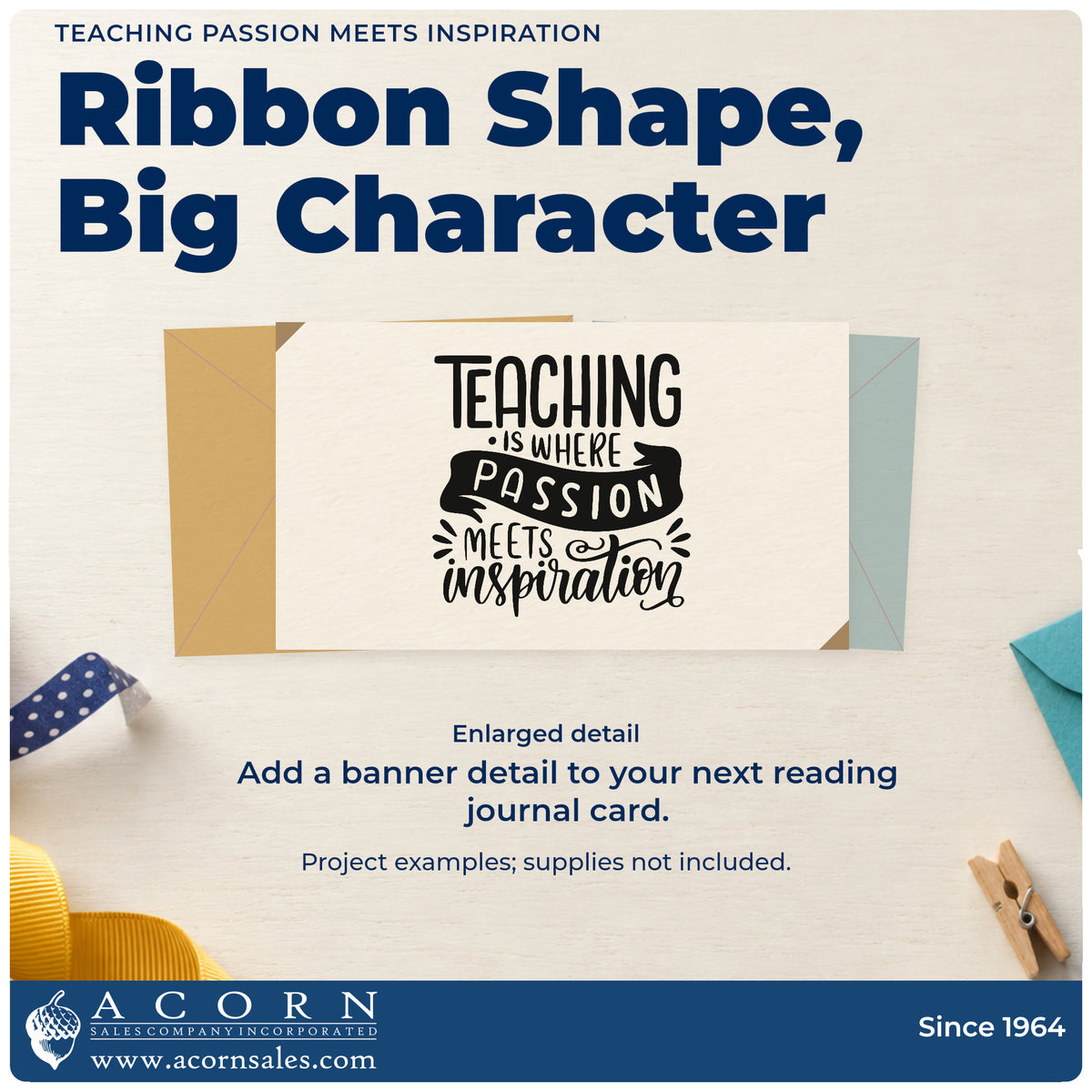 Enlarged detail of the Teaching Passion Meets Inspiration PSI Pre-Inked Stamp imprint. “Teaching Is Where Passion Meets Inspiration” features a dark banner and curled flourishes.