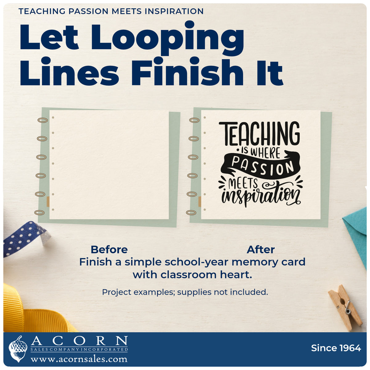 Before and after of a plain item finished with the Teaching Passion Meets Inspiration Premium Wooden Stamp – Vintage Pro, a quick upgrade for applicant seals.