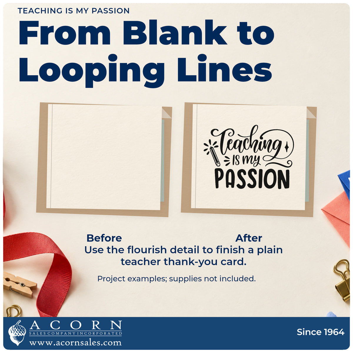 Before and after of a plain item finished with the Teaching Is My Passion Pencil Stamp – Premium Vintage Pro Wooden, a quick upgrade for applicant pack seals.