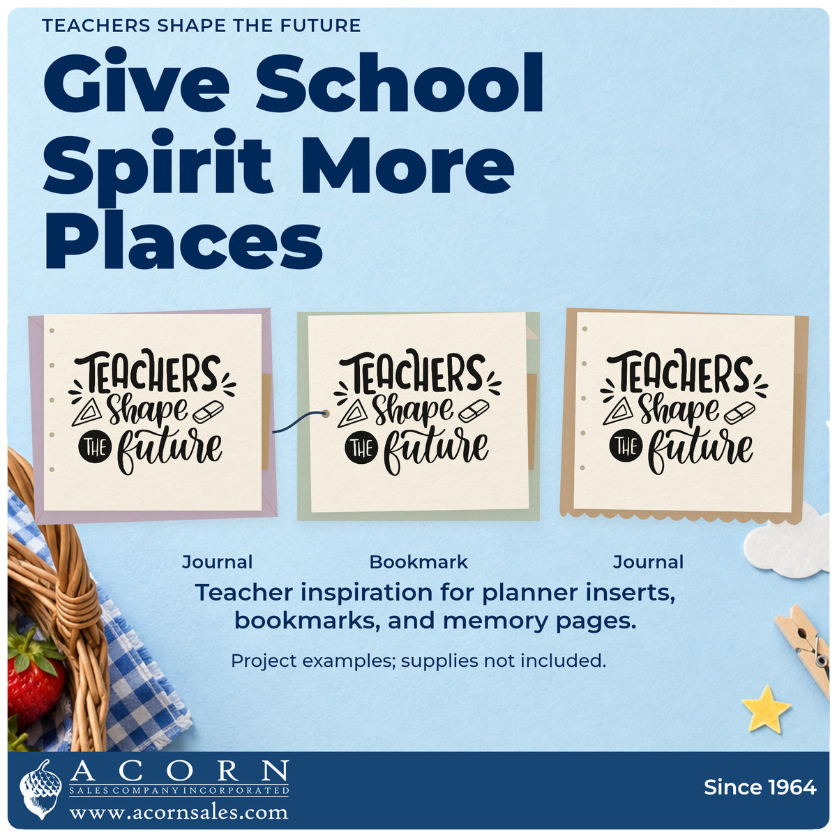 Three project examples made with the Teachers Shape The Future Stamp – Slim Pre-Inked, including tool rack labels.