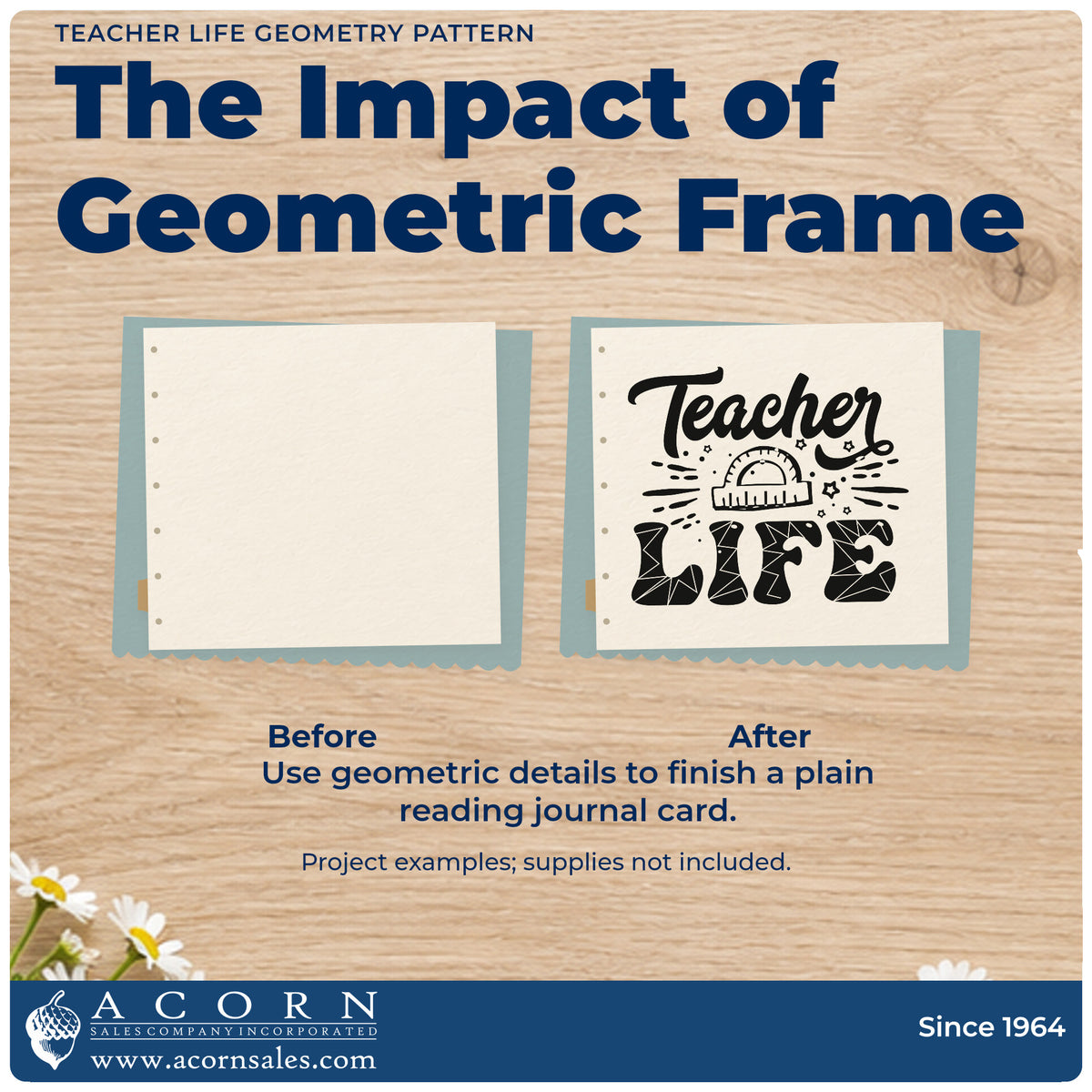 Before and after of a plain item finished with the Teacher Life Geometry Pattern With Stars Rubber Stamp – Wood Handle, a quick upgrade for test pack seals.