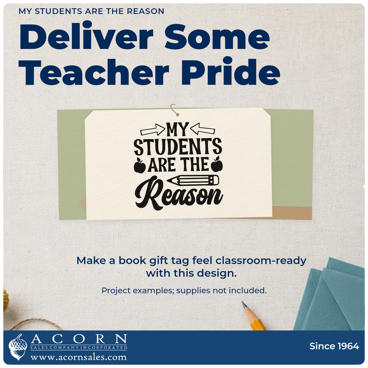A finished handmade project stamped with the My Students Are The Reason Apple Motif Premium Wooden Stamp – Vintage Pro, ideal for stay gift tags.