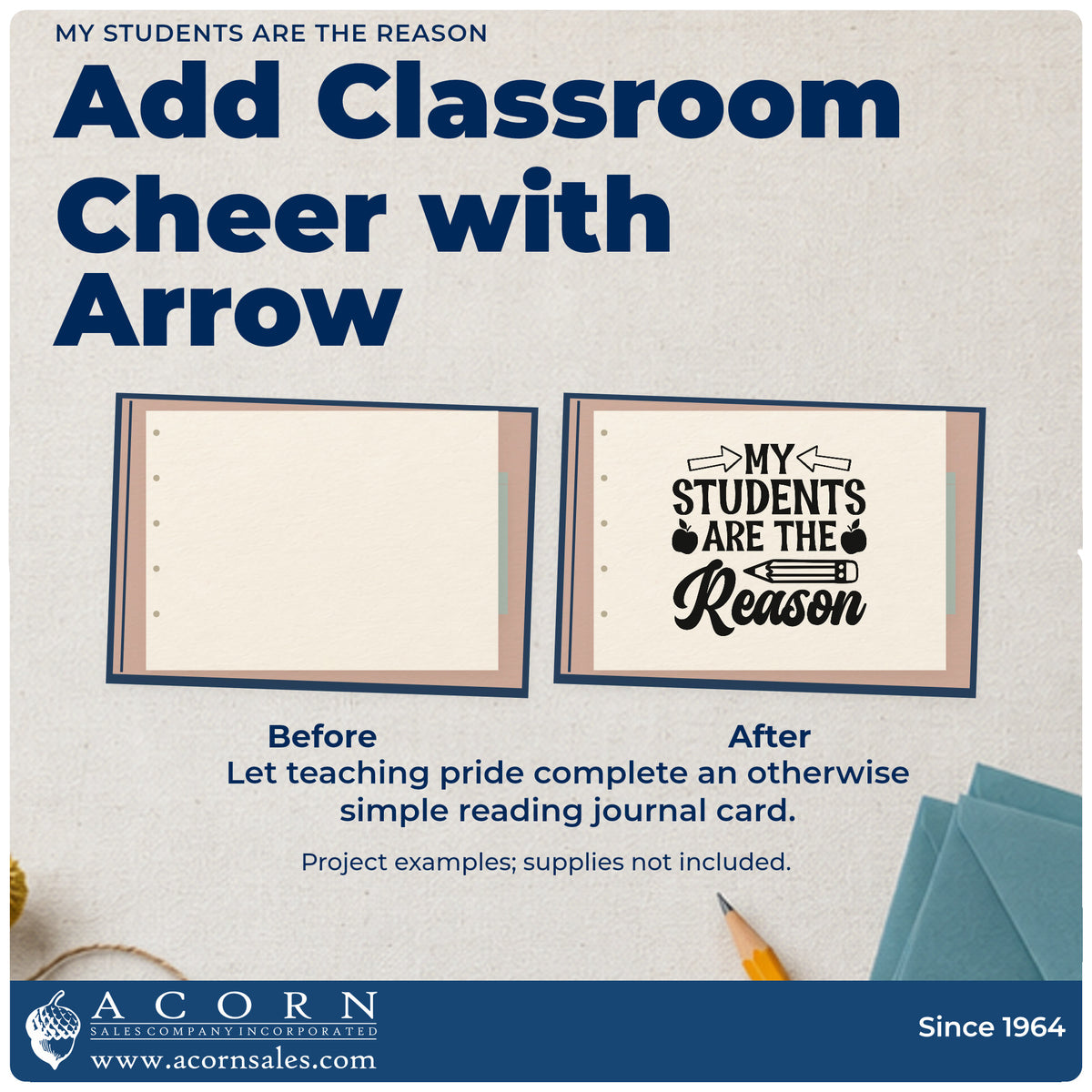 Before and after of a plain item finished with the My Students Are The Reason Apple Motif Slim Pre-Inked Stamp, a quick upgrade for memory tin seals.