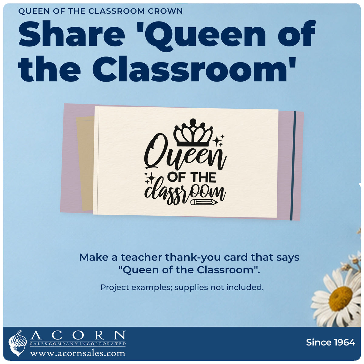 A finished handmade project stamped with the Duo Hand Queen Of The Classroom Crown Rubber Stamp, ideal for coronation tags.