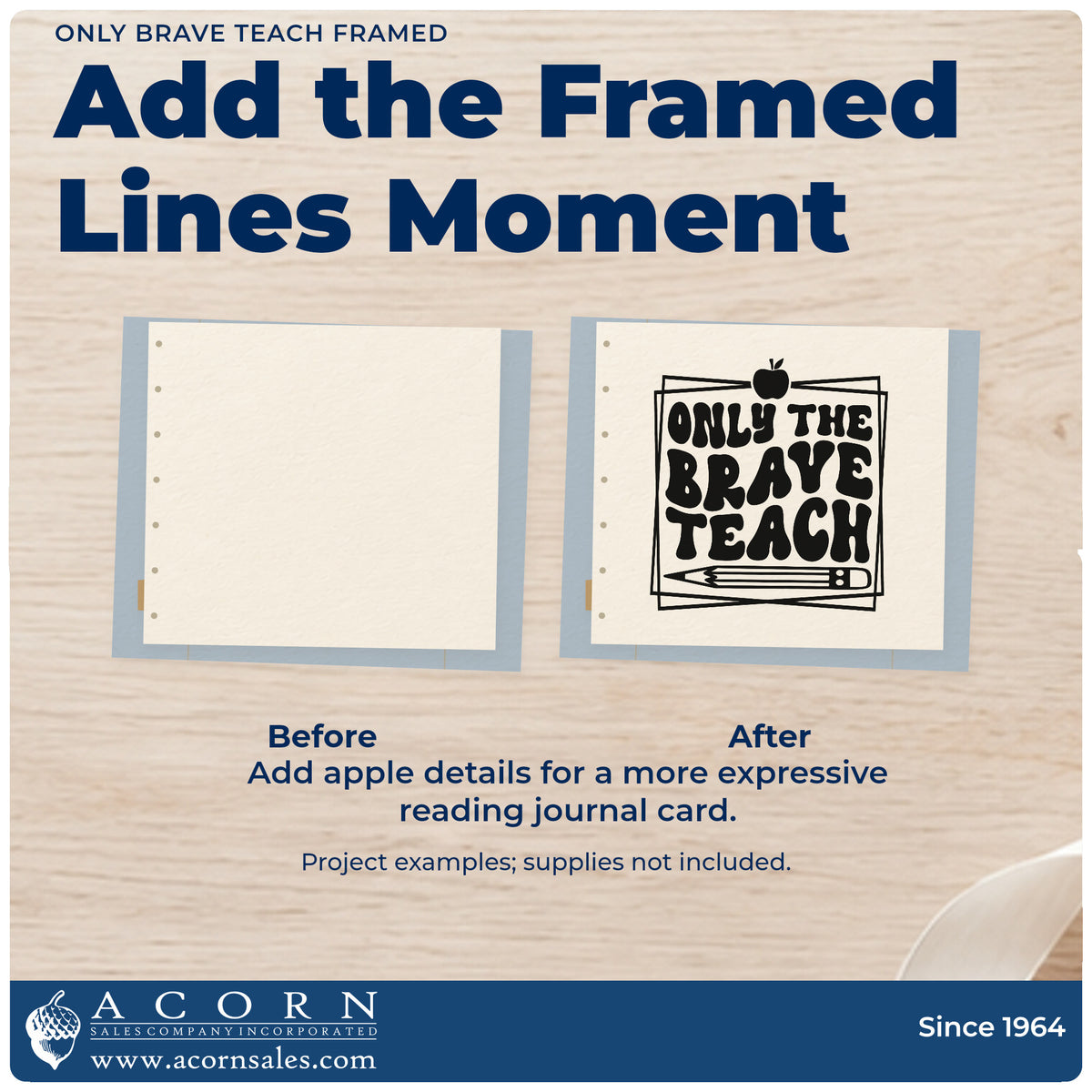 Before and after of a plain item finished with the Only Brave Teach Framed Rubber Stamp – Duo Hand, a quick upgrade for portfolio seals.