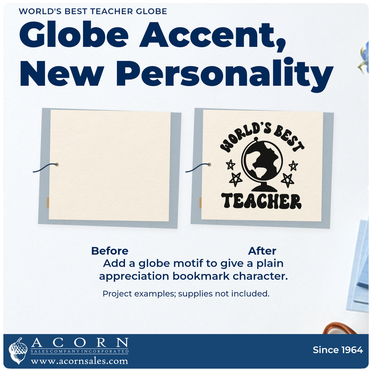 Before and after of a plain item finished with the World's Best Teacher Globe Stamp – Premium Vintage Pro Wooden, a quick upgrade for observing seals.