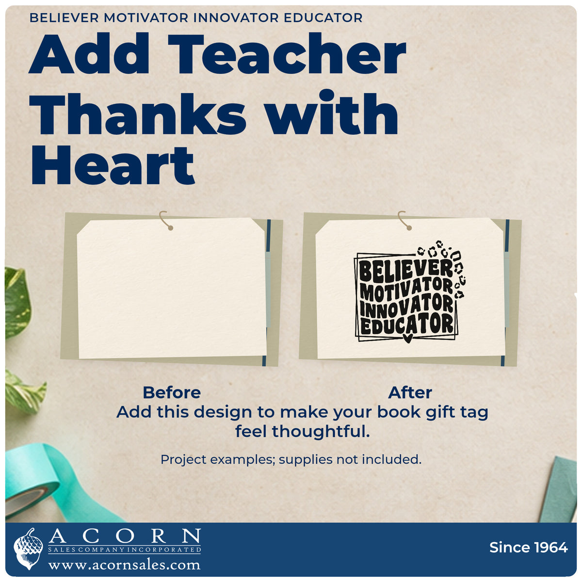 Before and after of a plain item finished with the Believer Motivator Innovator Educator With Hearts Hand Stamp – Duo, a quick upgrade for appraisal seals.
