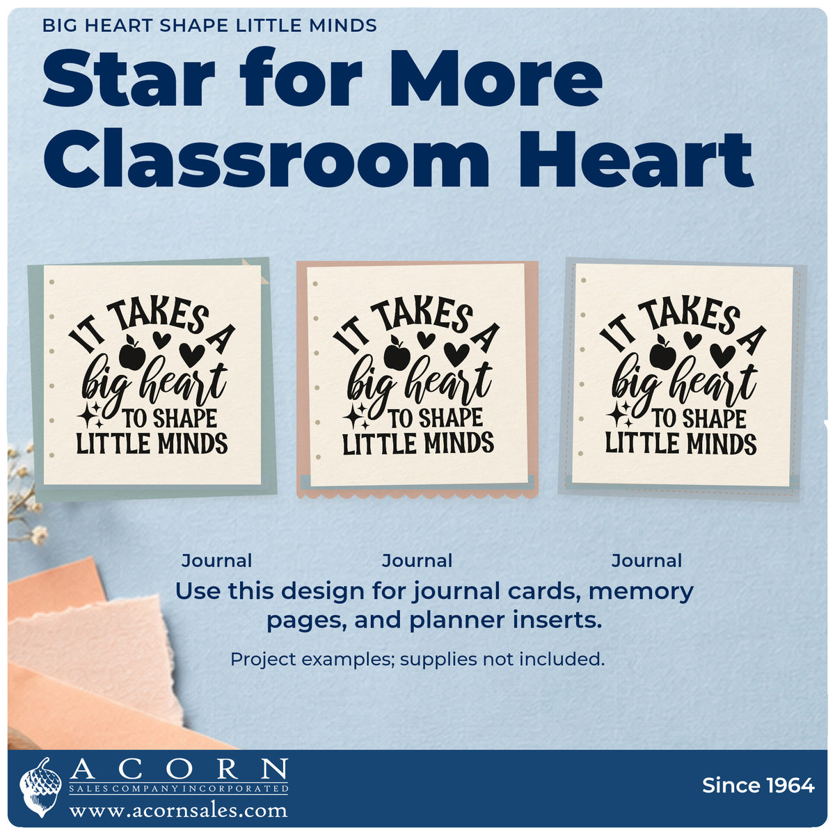 Three project examples made with the Big Heart Shape Little Minds Stamp – Self-Inking, including bottle shelf labels.