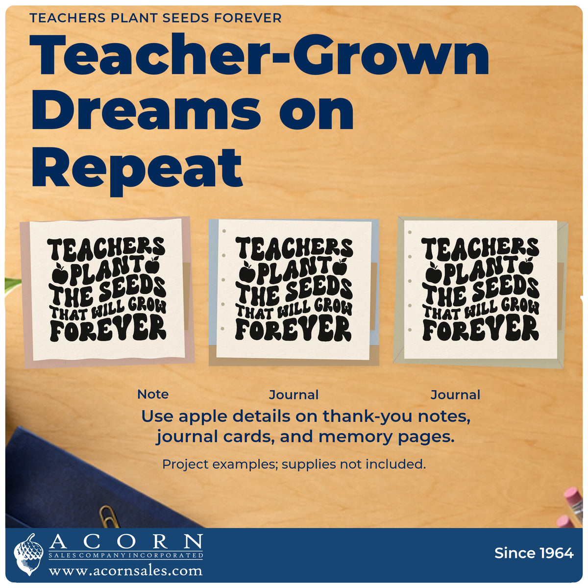 Three project examples made with the Teachers Plant The Seeds That Will Grow Forever Hand Stamp – Duo, including grow kit labels.