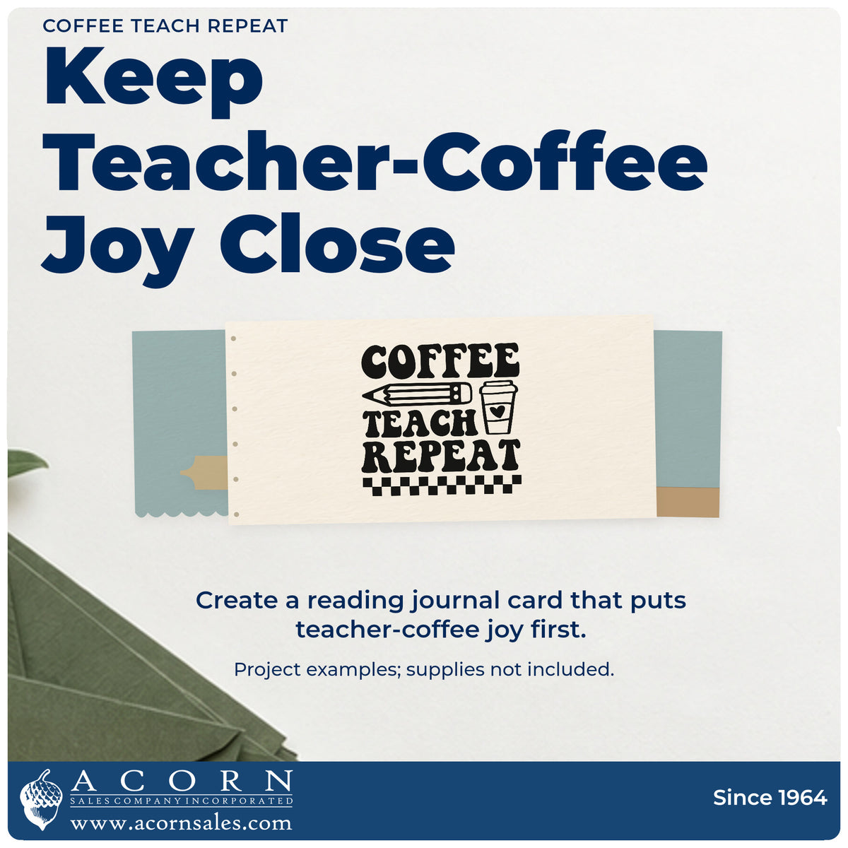 A finished handmade project stamped with the Coffee Teach Repeat Wood Handle Stamp, ideal for breakfast club tags.
