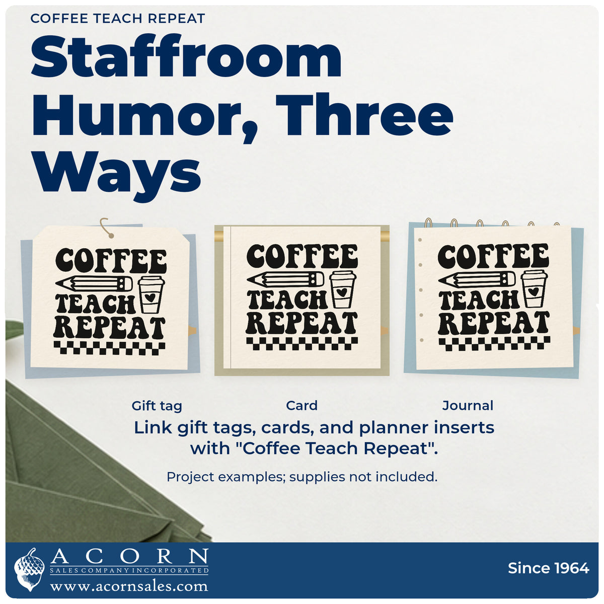 Three project examples made with the Coffee Teach Repeat Hand Stamp – Duo, including syrup pump labels.
