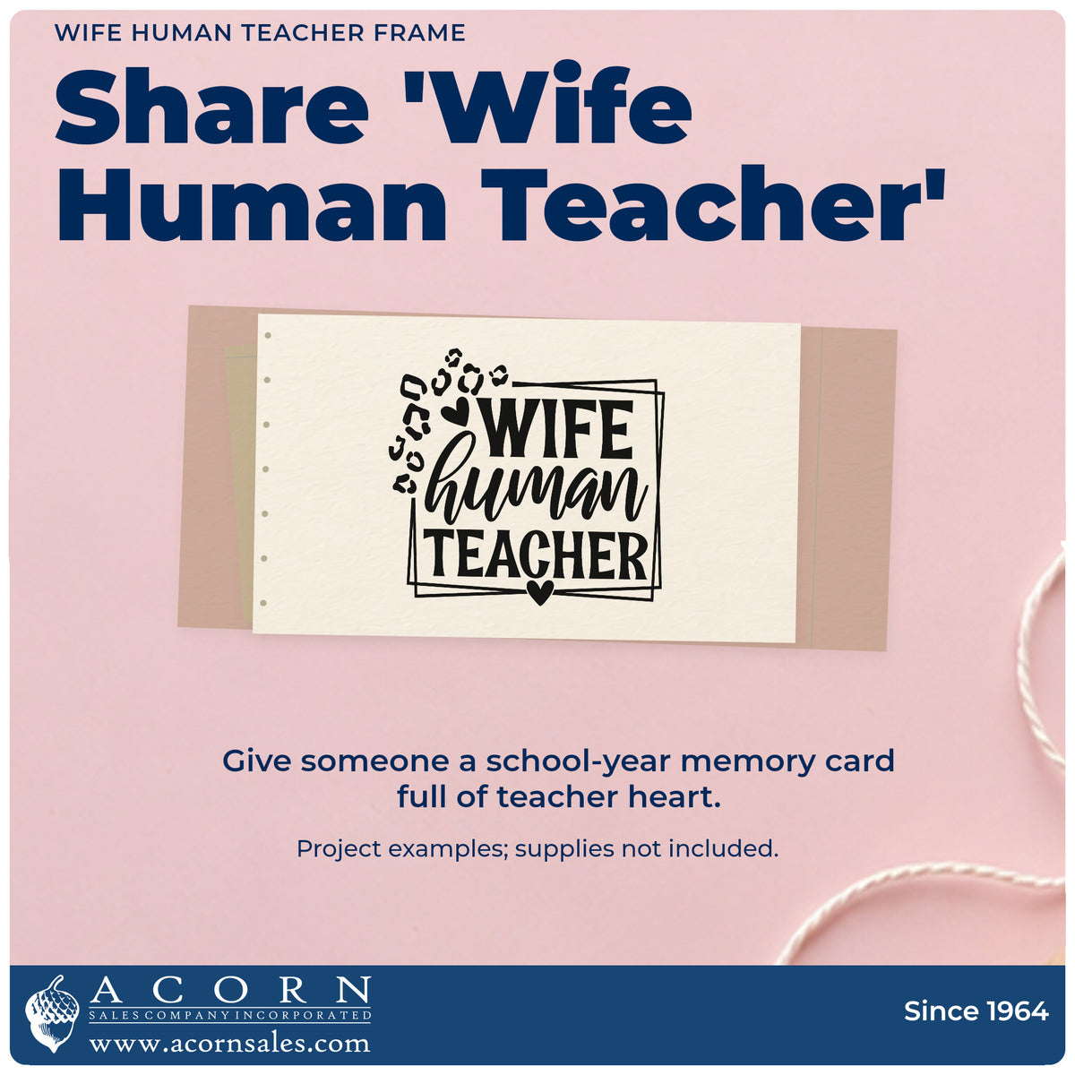 A finished handmade project stamped with the Vintage Pro Wife Human Teacher Frame Premium Wooden Stamp, ideal for anniversary tags.