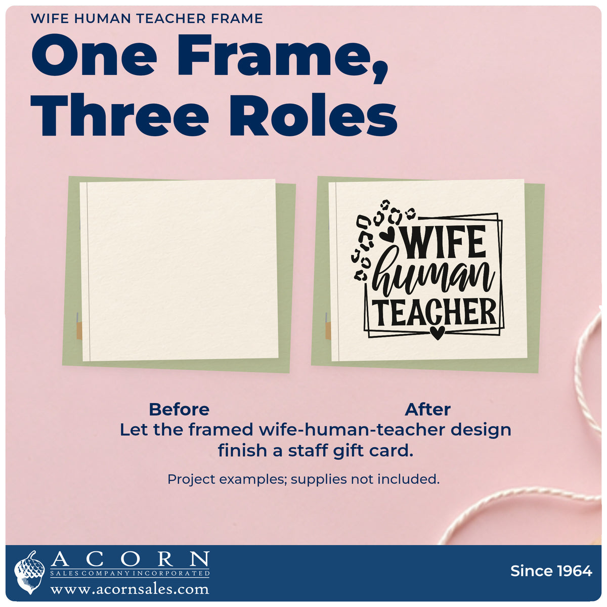 Before and after of a plain item finished with the Duo Hand Wife Human Teacher Frame Rubber Stamp, a quick upgrade for date night seals.
