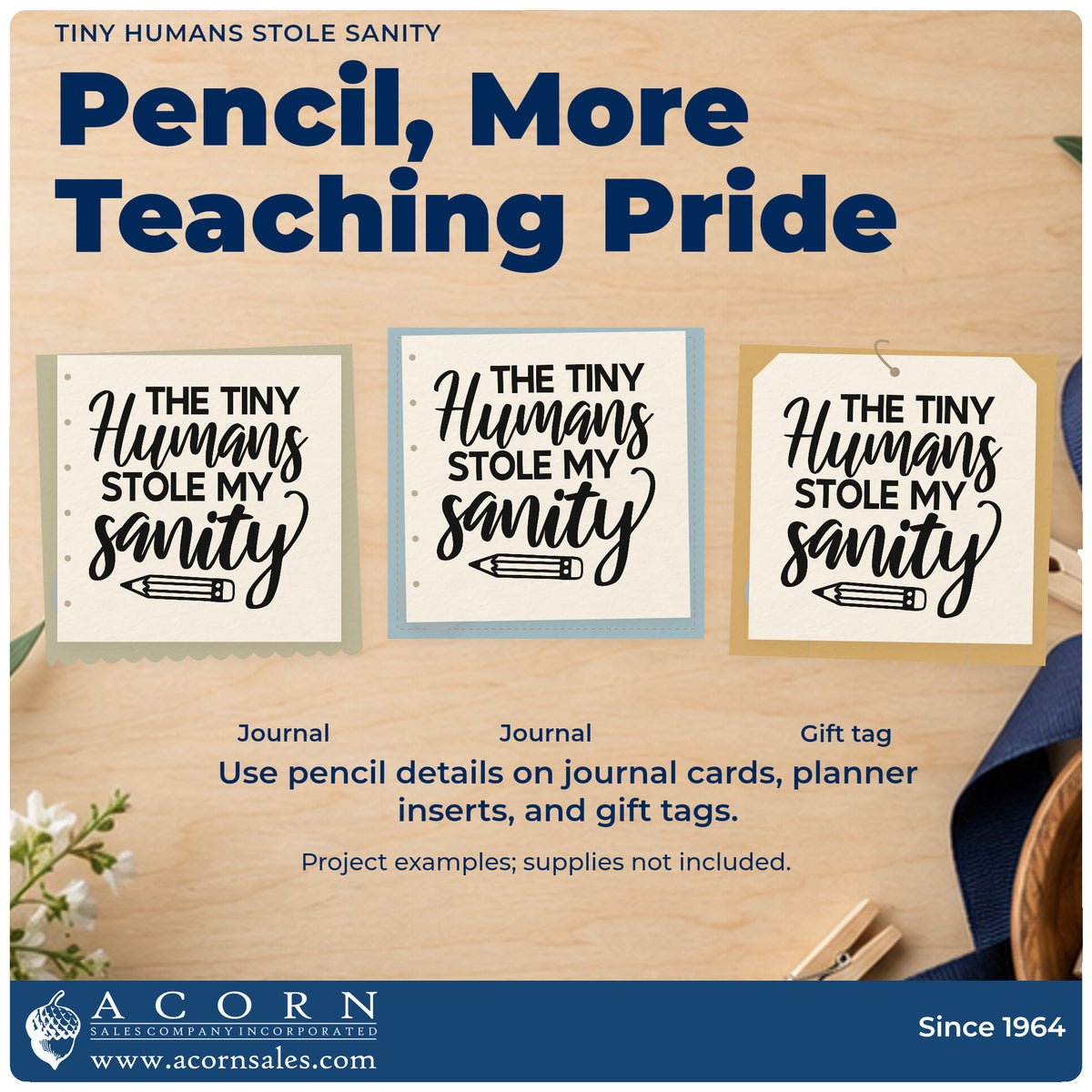 Three project examples made with the The Tiny Humans Stole My Sanity Self-Inking Stamp, including prize chest labels.