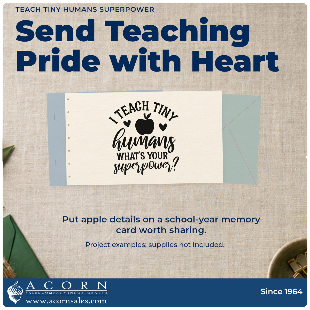 A finished handmade project stamped with the Premium Wooden Teach Tiny Humans Superpower Stamp – Vintage Pro, ideal for career visit tags.