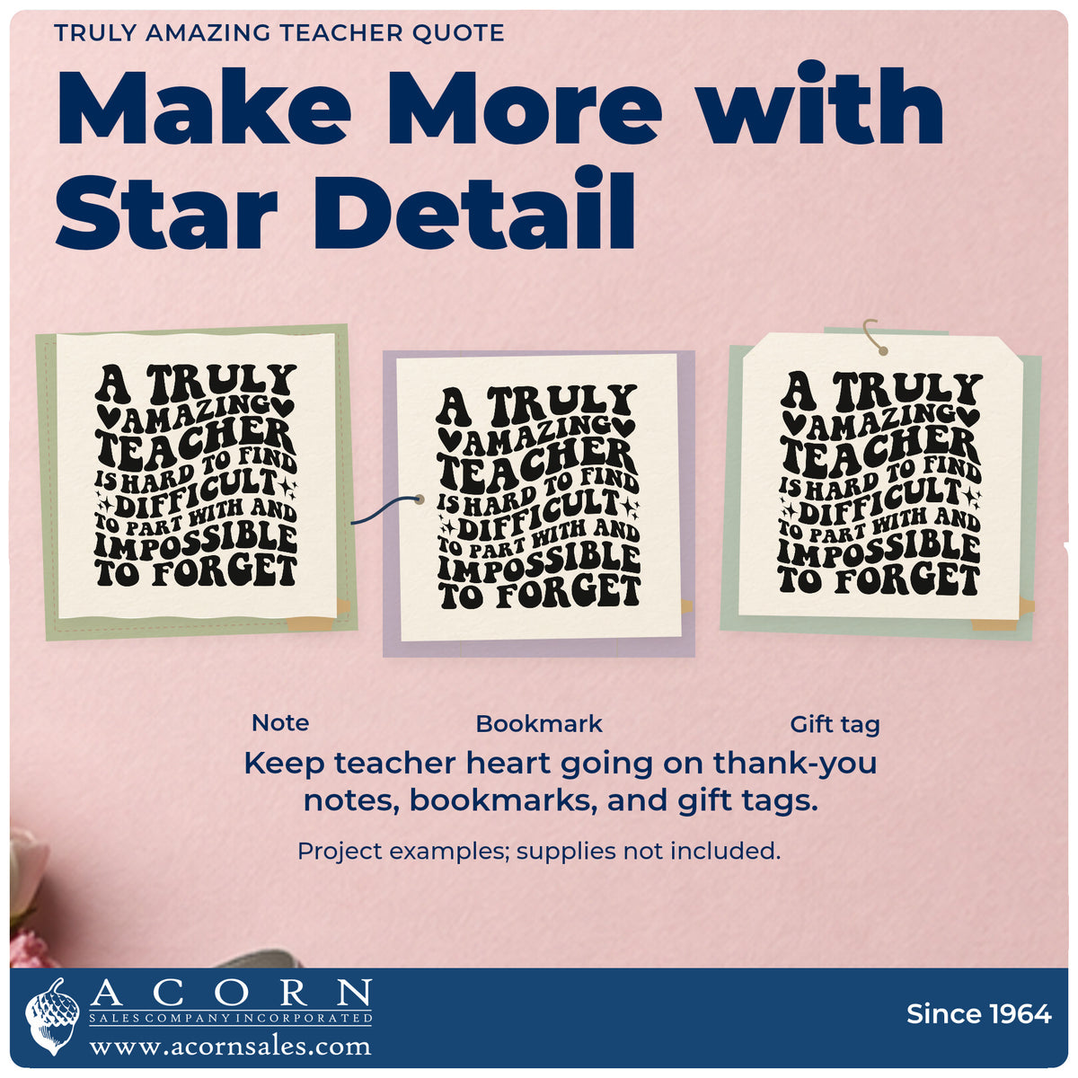 Three project examples made with the Truly Amazing Teacher Word Art Stamp – Self-Inking, including keepsake tin labels.