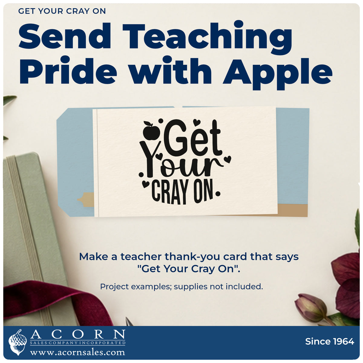 A finished handmade project stamped with the Get Your Cray On Apple Pre-Inked Stamp – Slim, ideal for crayon pack tags.