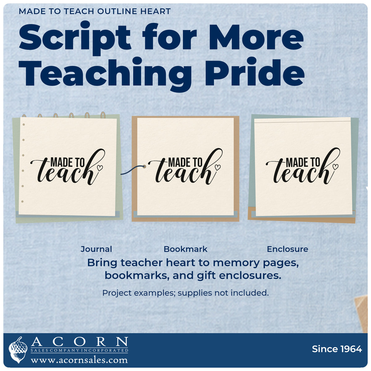 Three project examples made with the Made To Teach Outline Heart Premium Wooden Stamp – Vintage Pro, including craft tray labels.
