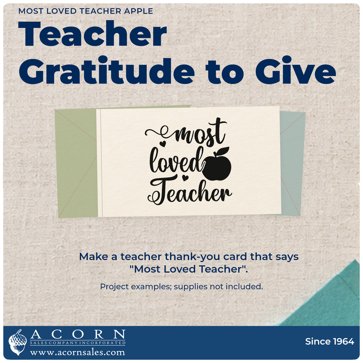 A finished handmade project stamped with the Most Loved Teacher Apple With Hearts Rubber Stamp – Wood Handle, ideal for class vote tags.