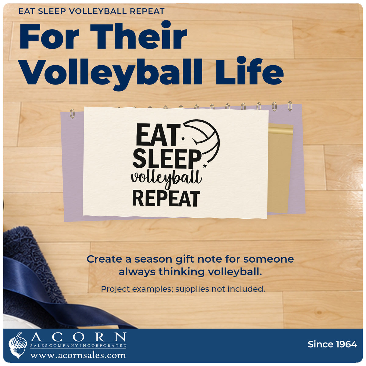 A finished handmade project stamped with the Eat Sleep Volleyball Repeat Slim Pre-Inked Stamp, ideal for kit bag tags.