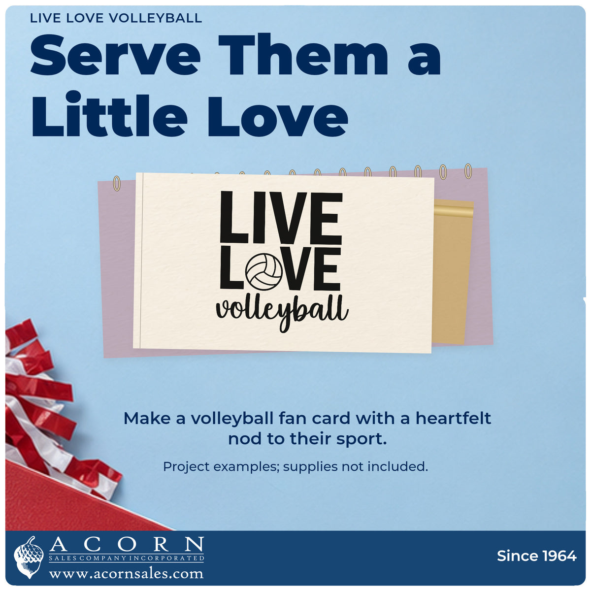 A finished handmade project stamped with the Live Love Volleyball Ball Lettering Compact Pre-Inked Stamp – Slim, ideal for birthday party tags.