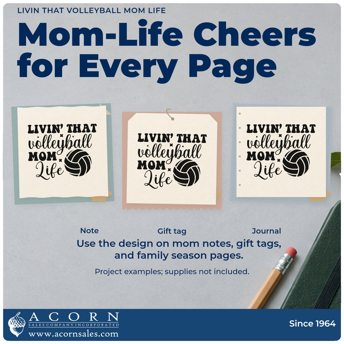 Three project examples made with the Livin' That Volleyball Mom Life With Stars Stamp – Self-Inking, including cooler box labels.