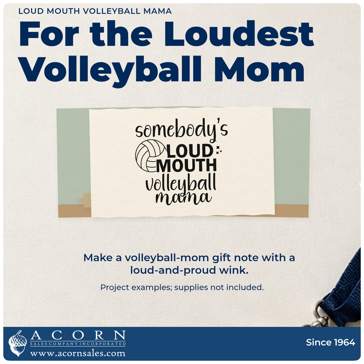 A finished handmade project stamped with the Loud Mouth Volleyball Mama PSI Pre-Inked Stamp, ideal for cheer squad tags.
