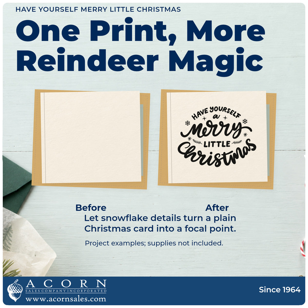 Before and after of a plain item finished with the Have Yourself Merry Little Christmas Stamp – Premium Vintage Pro Wooden, a quick upgrade for sleeve fold seals.