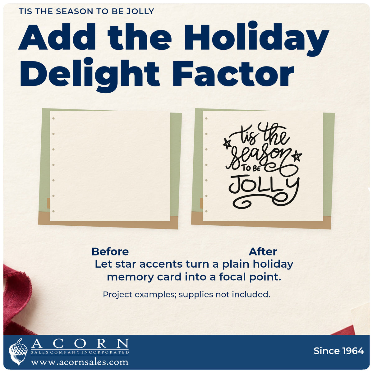 Before and after of a plain item finished with the Premium Wooden Tis The Season To Be Jolly Stamp – Vintage Pro, a quick upgrade for take home seals.