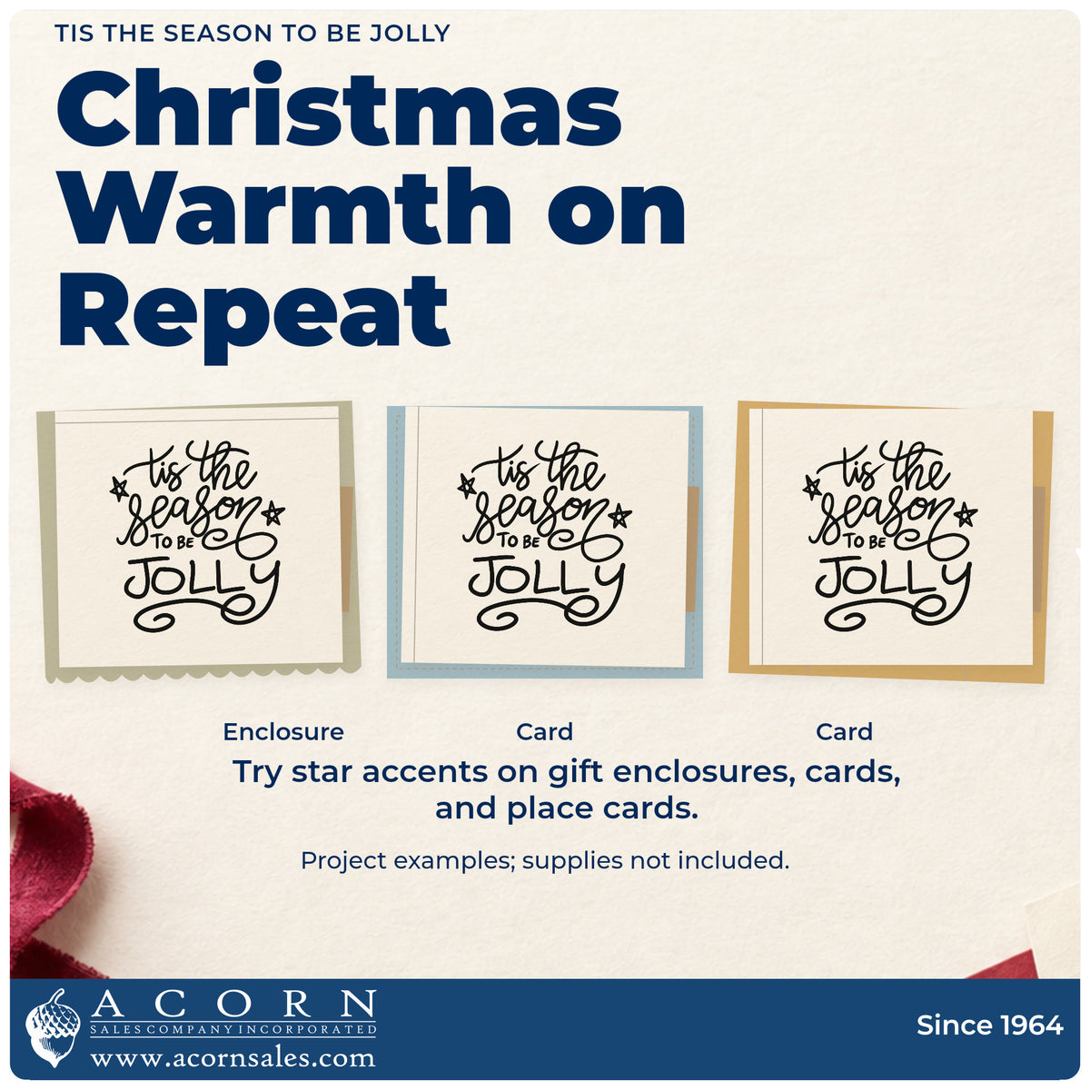 Three project examples made with the Tis The Season To Be Jolly Hand Stamp – Duo, including glitter pot labels.