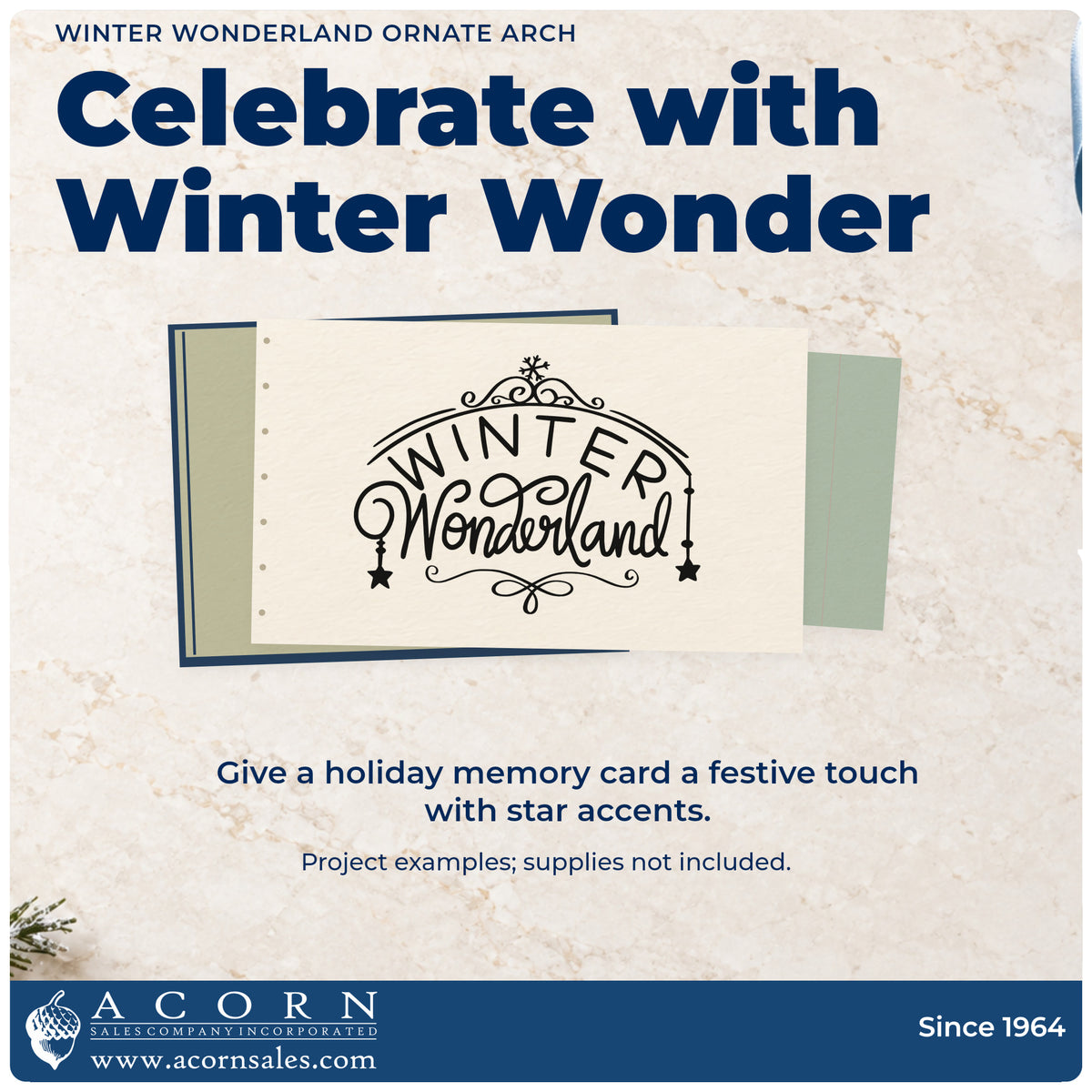 A finished handmade project stamped with the Winter Wonderland Ornate Arch Slim Pre-Inked Stamp, ideal for grotto entry tags.