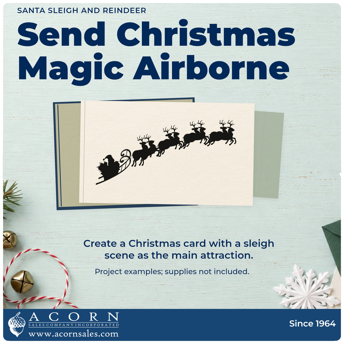 A finished handmade project stamped with the Reindeer And Santa Sleigh Scene Self-Inking Stamp, ideal for flight path tags.