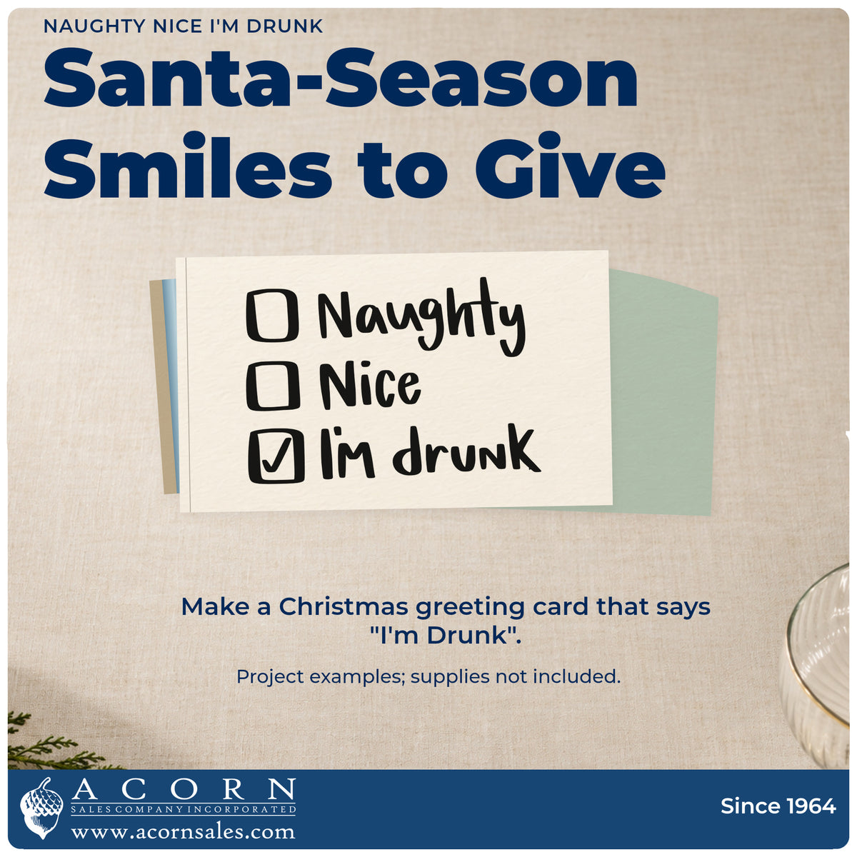 A finished handmade project stamped with the Naughty Nice I'm Drunk Stamp – Self-Inking, ideal for party invite tags.