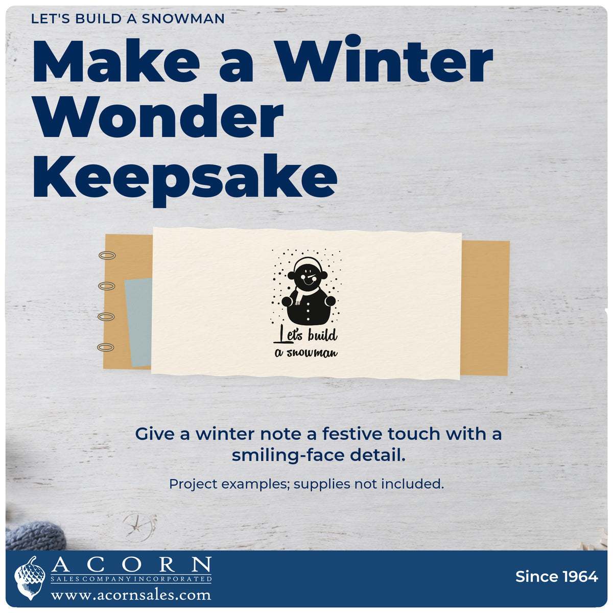 A finished handmade project stamped with the Build A Snowman Winter Lettering Self-Inking Stamp, ideal for build kit tags.