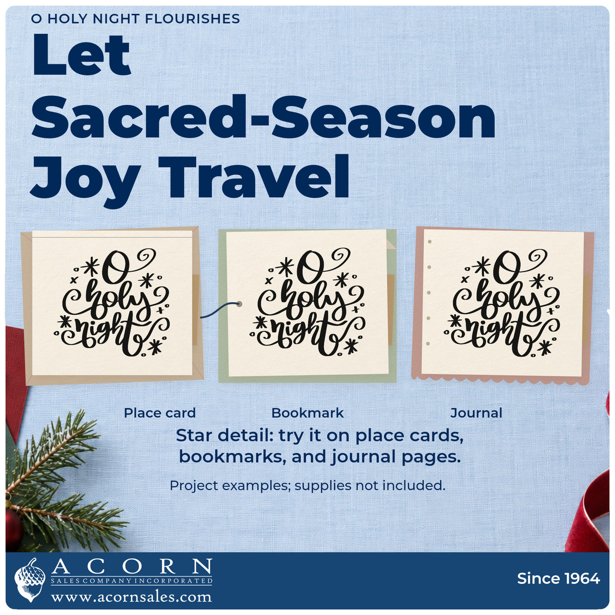 Three project examples made with the O Holy Night Stamp – Slim Pre-Inked, including candle box labels.