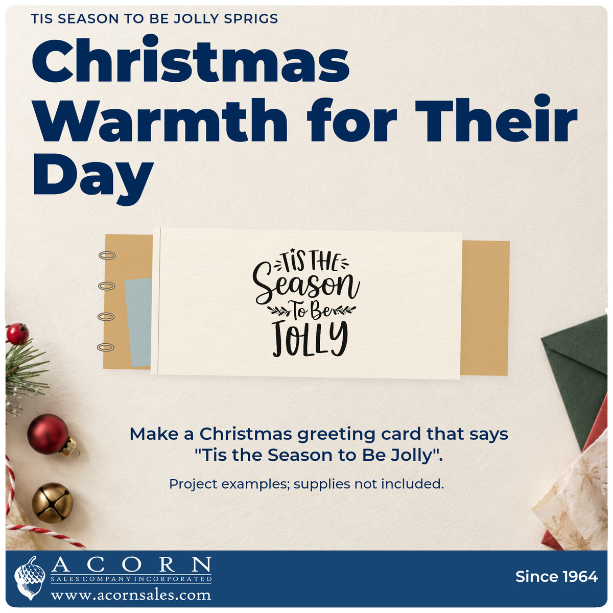 A finished handmade project stamped with the Tis Season To Be Jolly Sprigs Slim Pre-Inked Stamp, ideal for wreath ring tags.