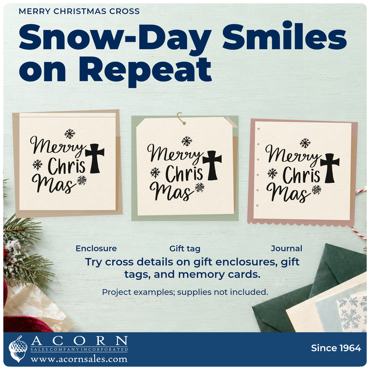 Three project examples made with the Merry Christmas Craft Stamp – Self-Inking, including devotional journals.