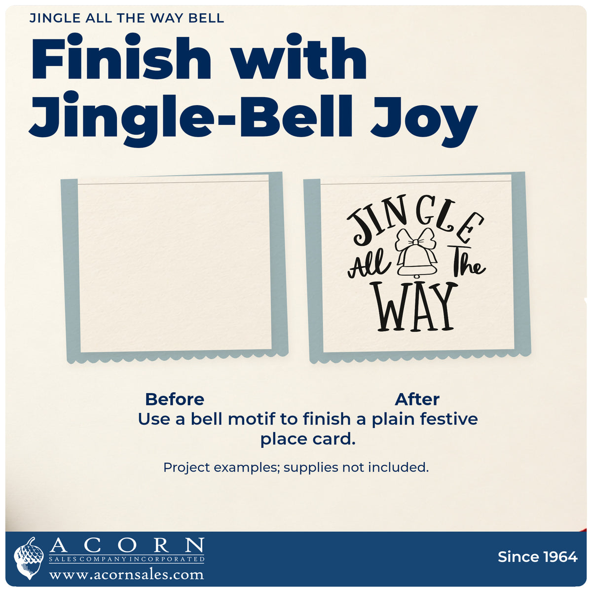 Before and after of a plain item finished with the Jingle All The Way Bell Premium Wooden Stamp – Vintage Pro, a quick upgrade for framed piano wall.
