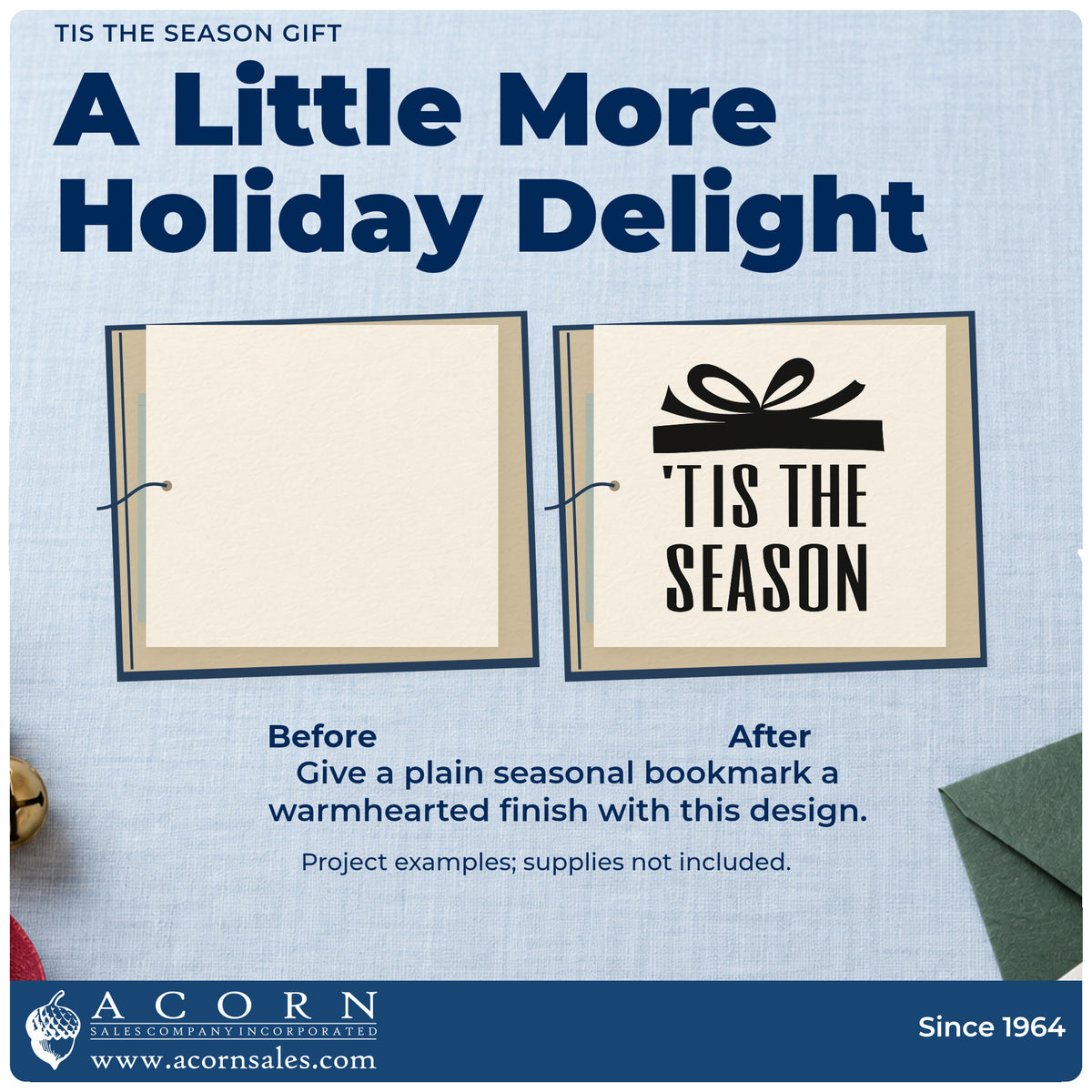 Before and after of a plain item finished with the Tis The Season Gift Bow Accent Stamp – Premium Vintage Pro Wooden, a quick upgrade for framed foyer piece.