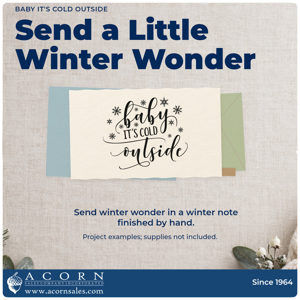 A finished handmade project stamped with the Baby It's Cold Outside Rubber Stamp – Duo Hand, ideal for cocoa gift tags.