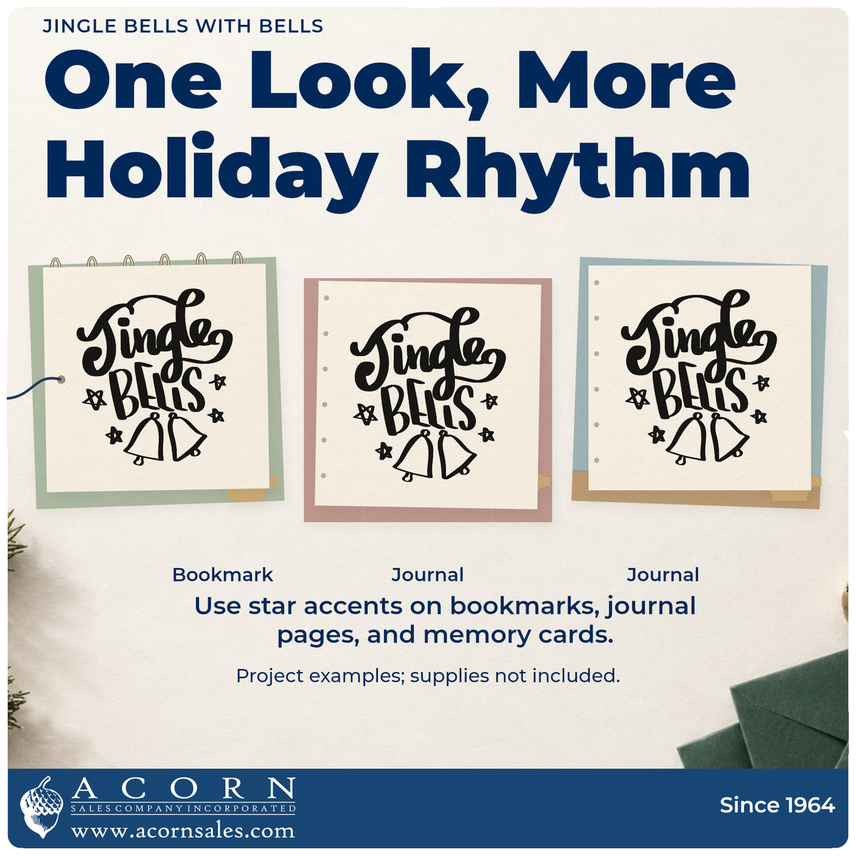 Three project examples made with the Jingle Bells With Bells Premium Wooden Stamp – Vintage Pro, including star punch cards.