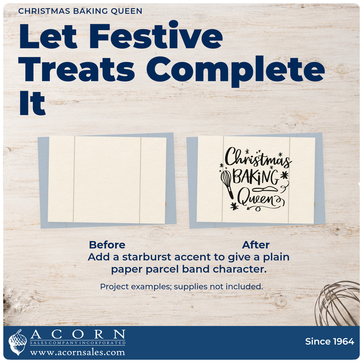Before and after of a plain item finished with the Christmas Baking Queen Whisk And Server Premium Wooden Stamp – Vintage Pro, a quick upgrade for framed kitchen art.