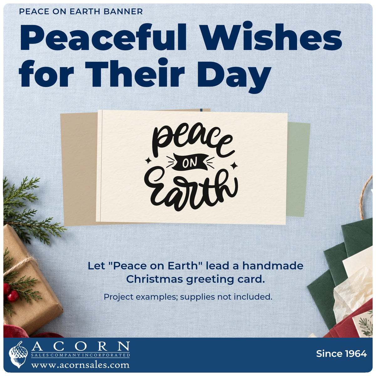 A finished handmade project stamped with the Peace On Earth Banner Premium Wooden Stamp – Vintage Pro, ideal for memory book opener.