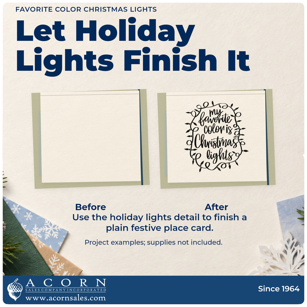 Before and after of a plain item finished with the Favorite Color Christmas Lights Duo Hand Stamp, a quick upgrade for framed porch sign.