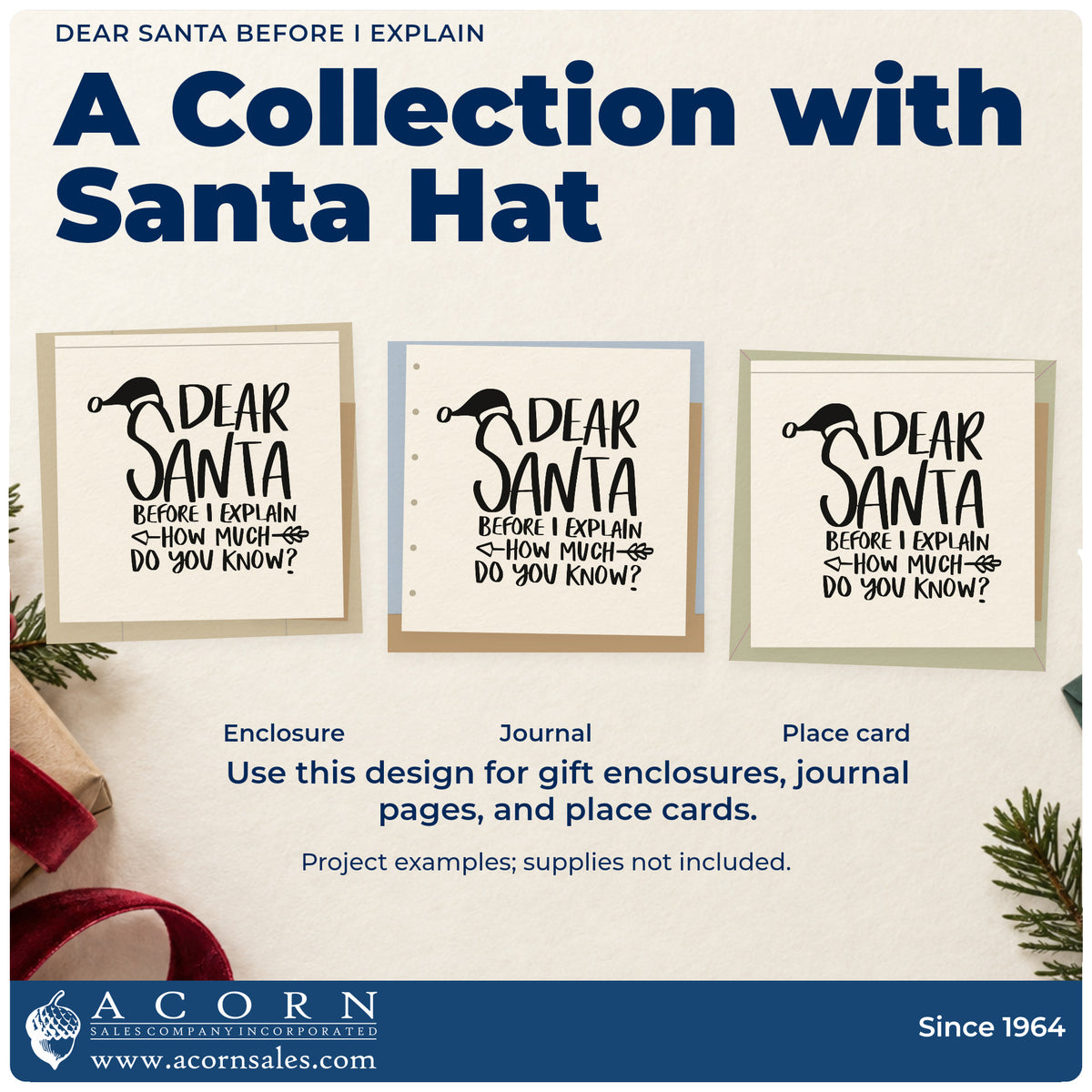 Three project examples made with the Dear Santa Before I Explain How Much Do You Know? Wood Handle Stamp, including confession list pages.